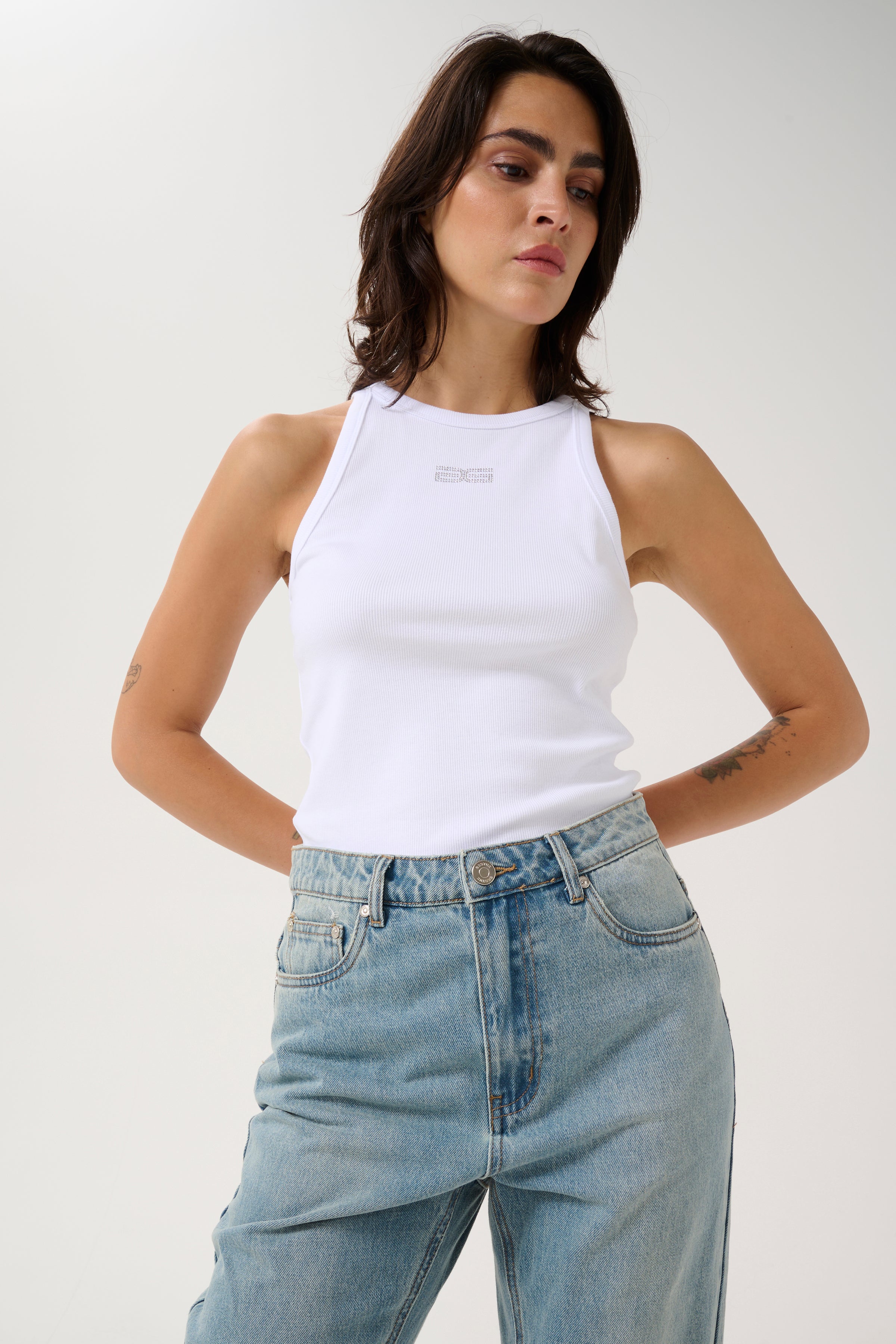 DrewGZ Rhinestone Logo tanktop - Bright White